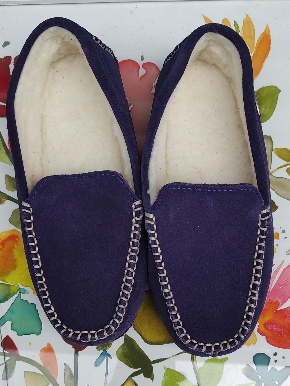 Acorn Women's Suede Slip-On Loafers in Deep Purple with Cream Lining Sz 7